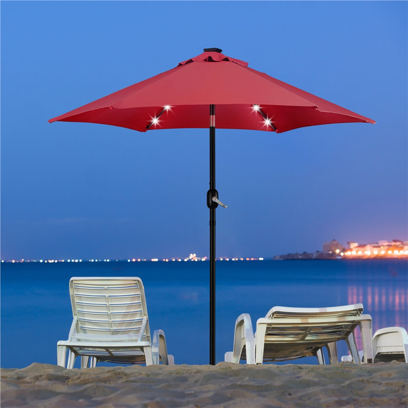 Parasol de marché 7,5 / 9 pi à DEL avec parasol de marché solaire, L 90 po x P 90 po, Rouge