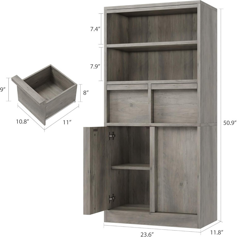51 Inch Tall Bathroom Storage Cabinet with Doors and Drawers, Freestanding Floor Organizer Shelf for Bathroom, Kitchen, Pantry, Entryway, MDF Waterproof Cabinet Bookcase
