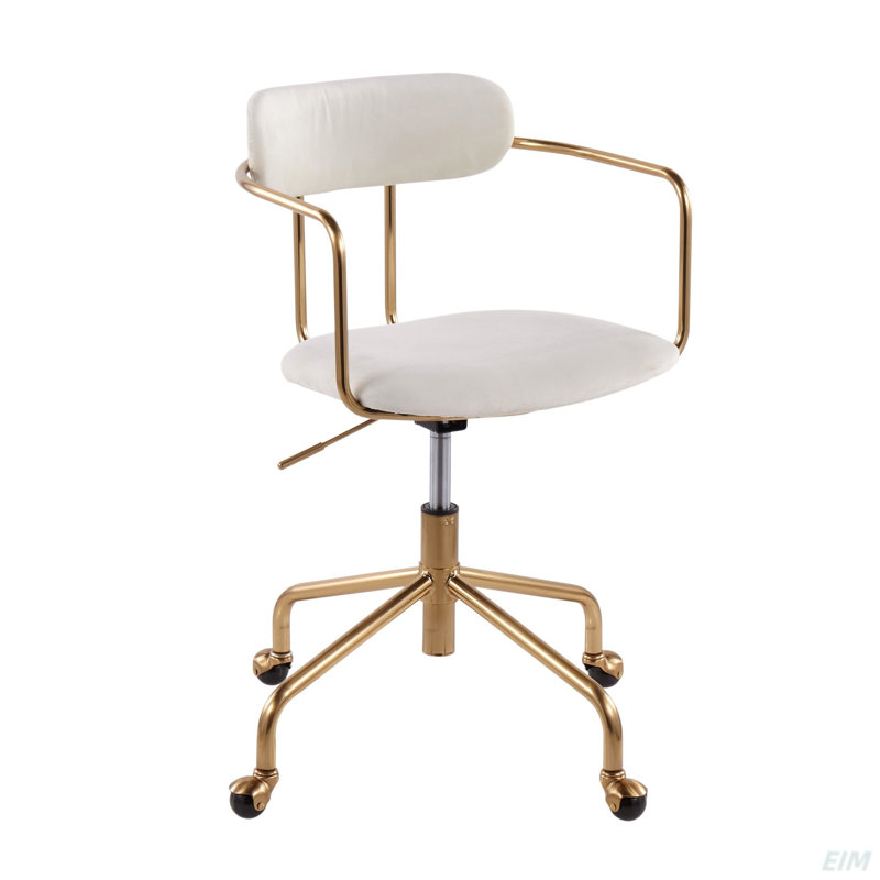 Chaise de bureau contemporaine en métal doré et velours crème