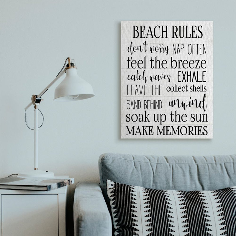 «Beach House Rules Relaxing Activites Black List» par Elise Catterall - impression d'art graphique, H 40 po x l 30 po