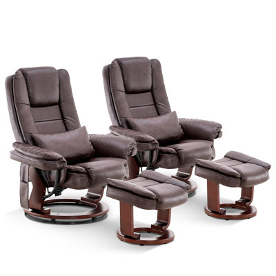 Jamillah  2Set Faux Leather Recliner with Massage Feature and Ottoman, 360 Degree Swivel, Removable Lumbar Pillow