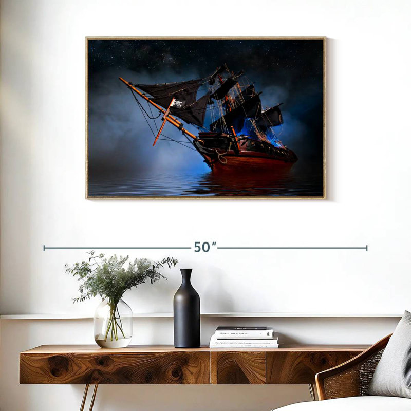 Bateau pirate, Cadre flottant en bois naturel, 37 po x 25 po