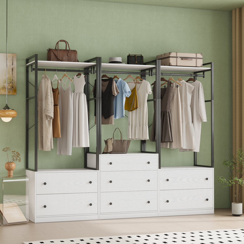 Armoire-penderie autoportante moderne 71 "avec tiroirs de rangement et tringle