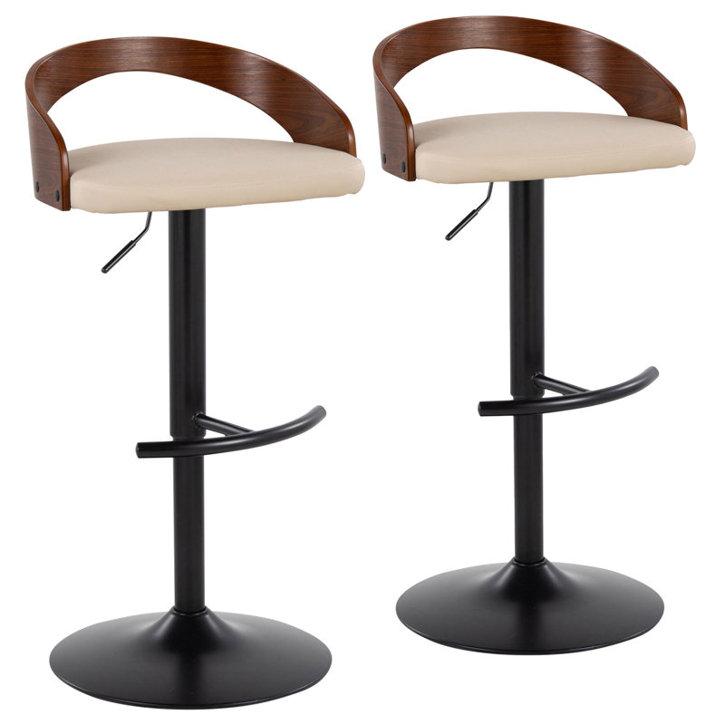 Tabouret de bar réglable et pivotant Grotto, Brun, Crème