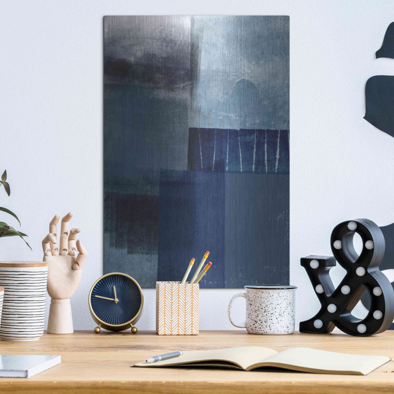 «Blue Abstract I» par Linda Woods, H 16 po x l 12 po