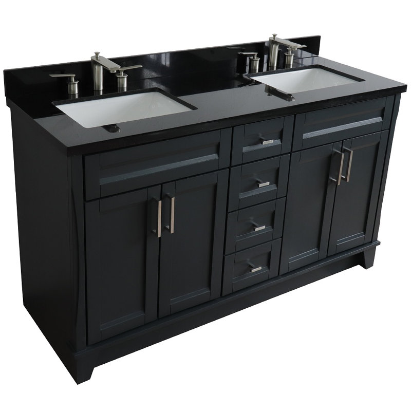 Thaxten 61'' Double Bathroom Vanity with Top, Black