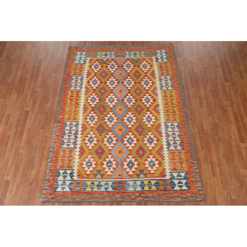 Tapis oriental réversible en laine Kilim 6 x 8