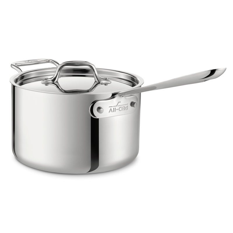 All-Clad D3 Compact Stainless Steel Saucepan with Lid, 4 qt.