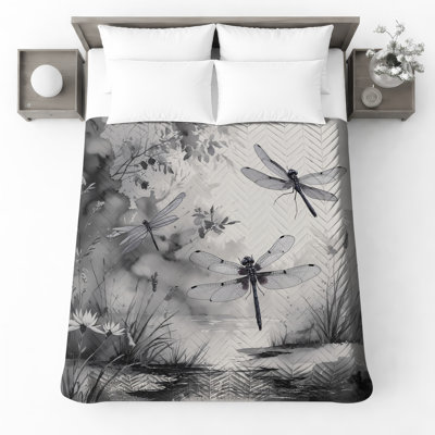 Dragonflies Among Vegetation Quilted Bedspread All Sizes
