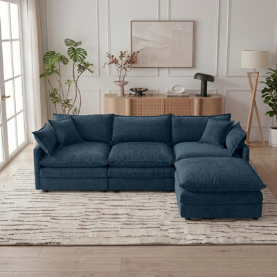 105 Inch Upholstered Sofa, 3-Seater Couch With Ottoman-For Modern Home