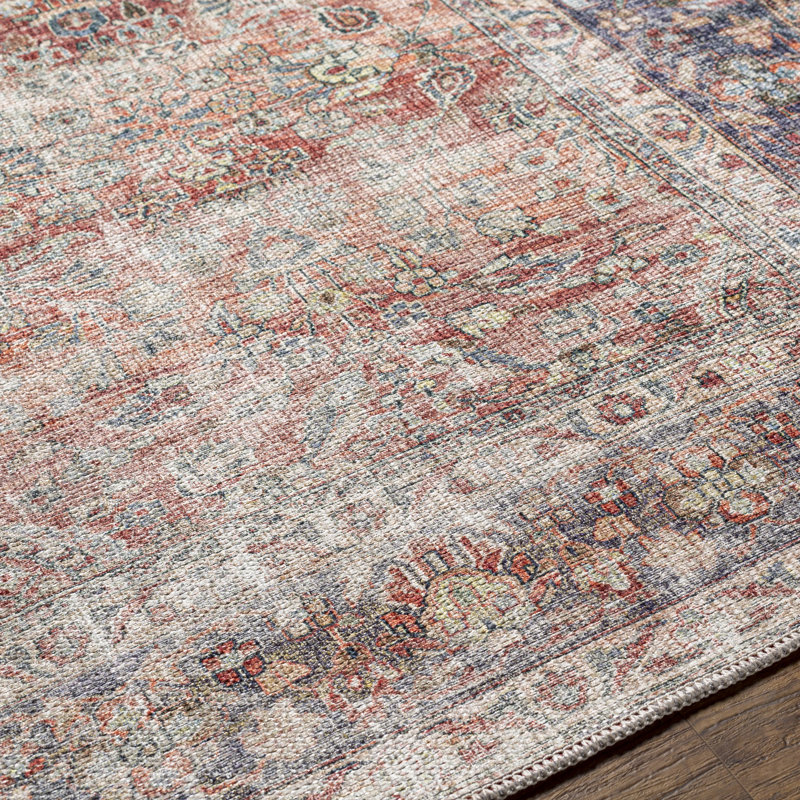 Tapis oriental en polyester tissé à la machine Andikan - mauve / gris / rouge, Rectangle 5 pi 3 po x 7 pi