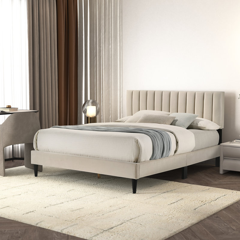  Newry Upholstered Double Bed, Beige
