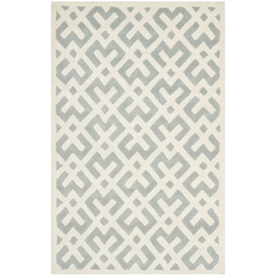 Tapis gris / ivoire en laine touffeté à la main à motif géométrique Sanyiah