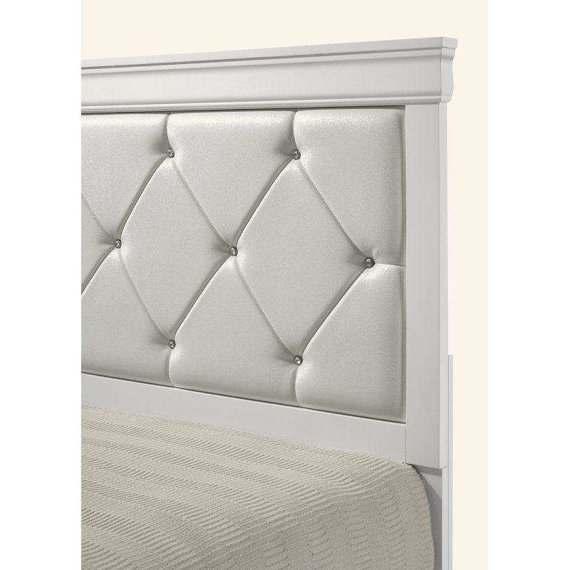 Mobilier de chambre à coucher moderne avec panneau à panneau blanc et tête de lit tapissier à texture de cristal 1pc