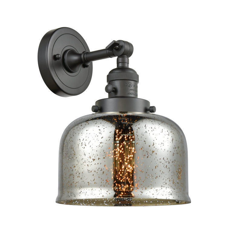 Applique murale 1 lumière 5 po Bell, Ampoule incandescente rétro 60 watts, Argent mercuré, Bronze frotté à l'huile