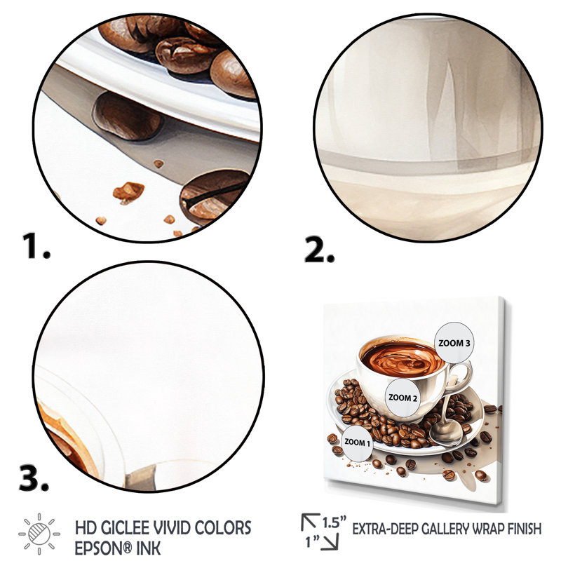 «Brown Watercolor Espresso IV», art mural café, H 16 po x l 16 po x P 1 po