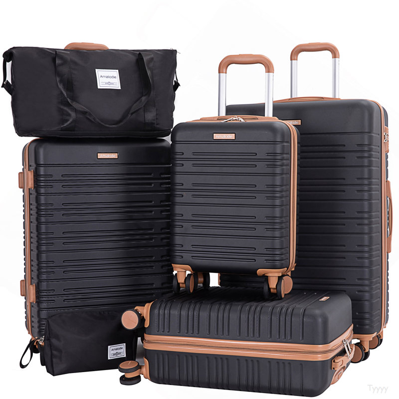 Ensemble de bagage 6 pièces, valise rigide de voyage en ABS avec serrure TSA, noir