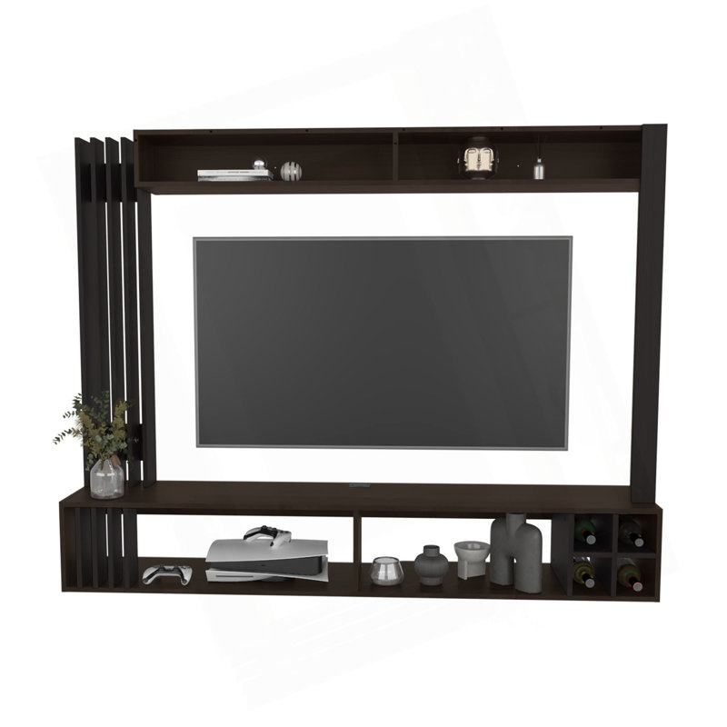 Meuble audio-vidéo H 55,1 po, 8 tablettes, noyer foncé / wengé noir