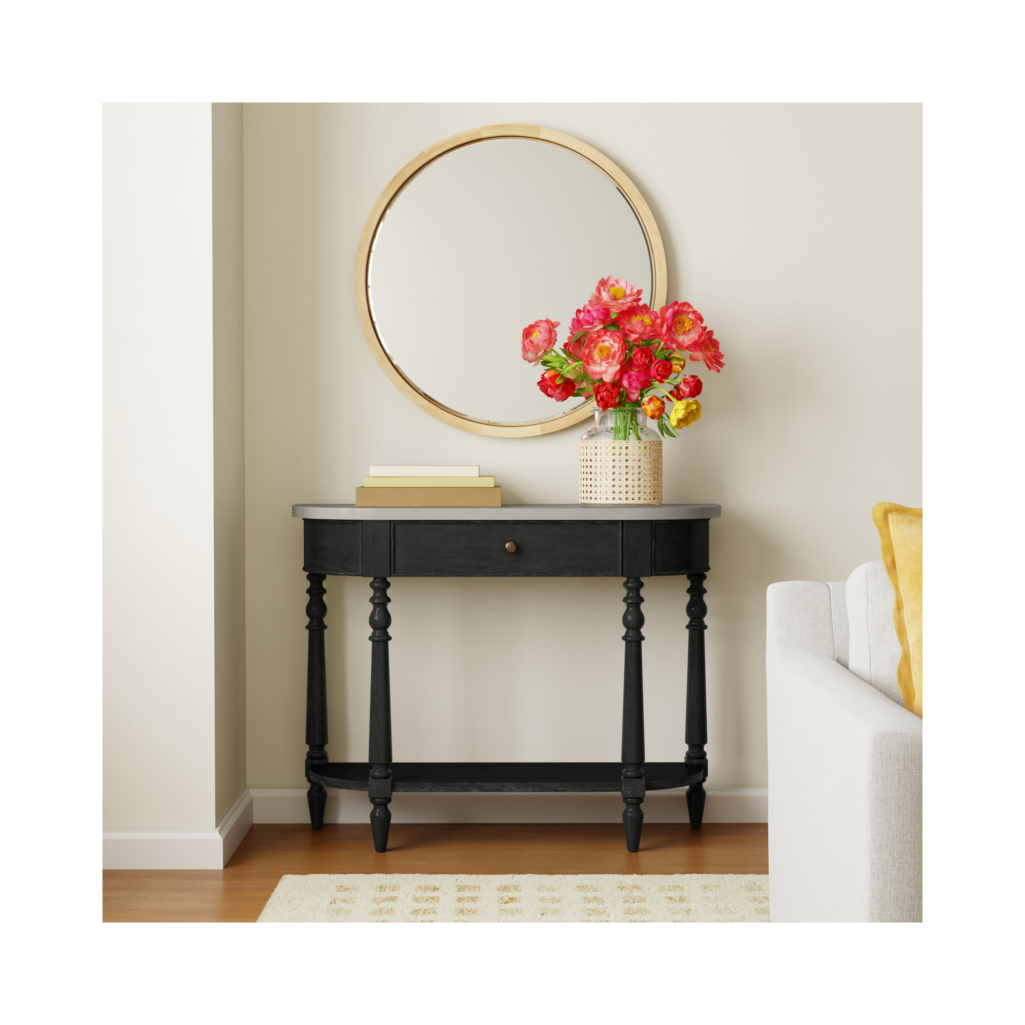 Aberdale 40'' Console Table with Marble Top, Black