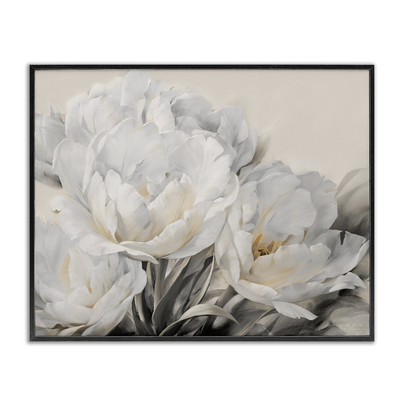 Arrangement de roses blanches, estampe numérique, design par Iorg Levashov, H 11 po x l 14 po, Giclée encadrée noir minuit