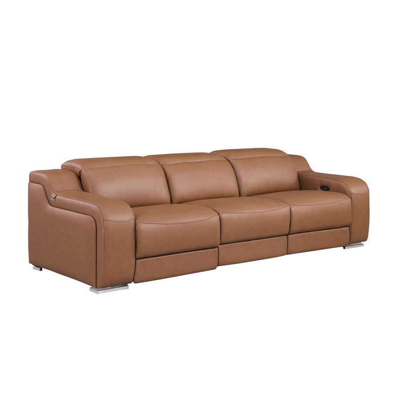 Canapé inclinable USB 103 po en cuir italien châtaignier