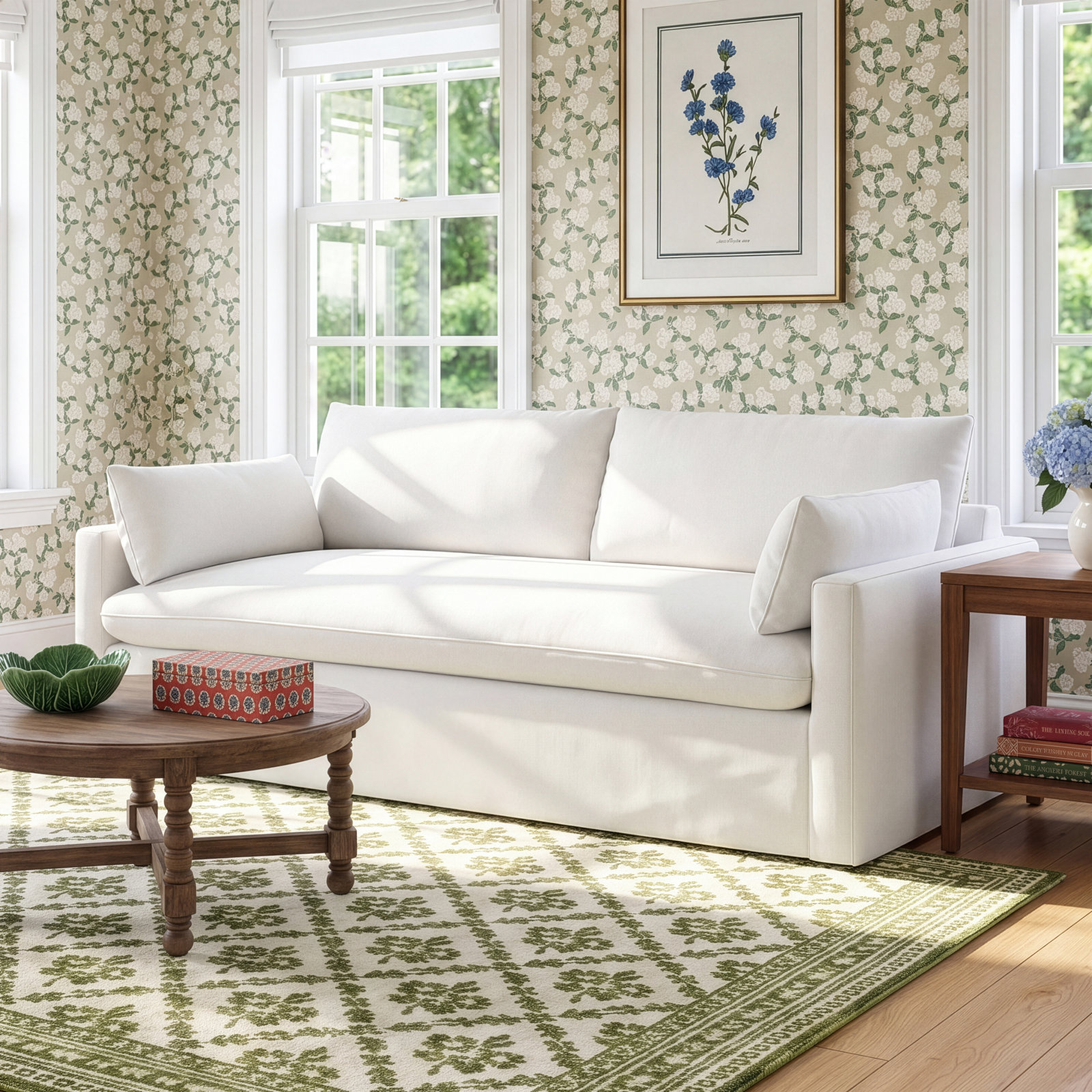 Luna Slipcovered Queen Sleeper Sofa, Classic Bleach White Twill