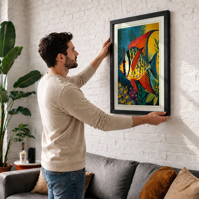 Macaw In Bloom Tropical - Print, Walnut, A1 - 84.1 x 59.4 cm