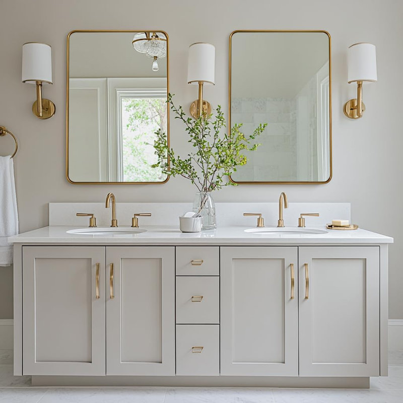 Contemporary Rounded Rectangular Bathroom Vanity Mirror| Aluminum U-Tube Frame, 36" x 24", Brushed Gold