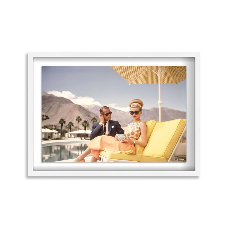 Oliver Gal Poolside Palm Springs Couple Coastal - Luxury Shadowbox Framed Wall Art, 25.5" H x 37.5" W, White