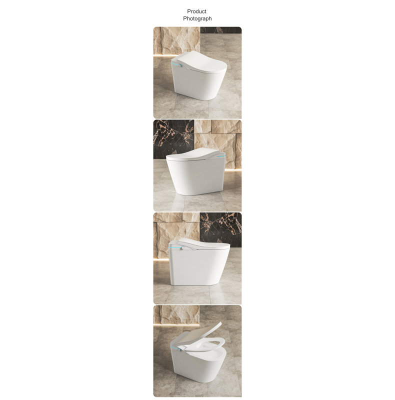 Toilette intelligente avec siège chauffant intégré, toilette sans réservoir avec chasse d'eau automatique, température réglable du siège, affichage numérique à DEL de la chasse d'eau, allongée
