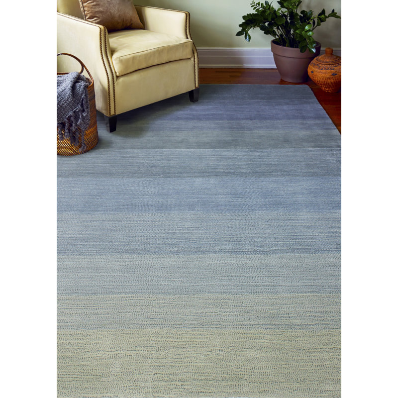 Handmade Blue Wool Tufted Stripe Rectangular Area Rug 8' x 10'
