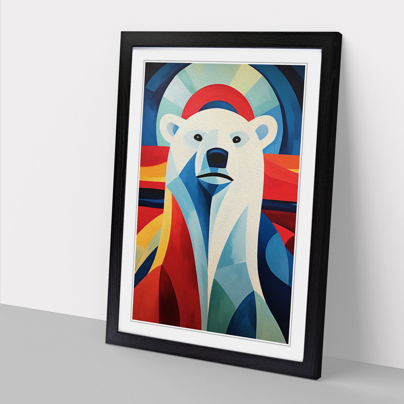 Polar Bear Constructivism - Single Picture Frame Print on Wood, Black Framed, 46cm H x 34cm W x 2cm D