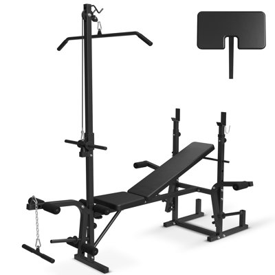 Banc de musculation Mikolo, conception 8-en-1, repose-pieds et prédicateur pour salle de gym à domicile