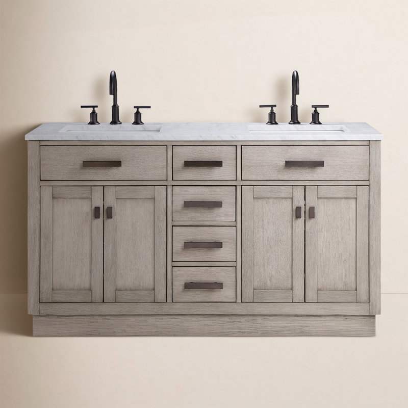Elianna 60'' Double Bathroom Vanity with Marble Top, Gray Oak