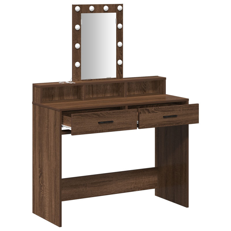 100 X 41 X 140 Cm Mirror Vanity Table, Brown Oak