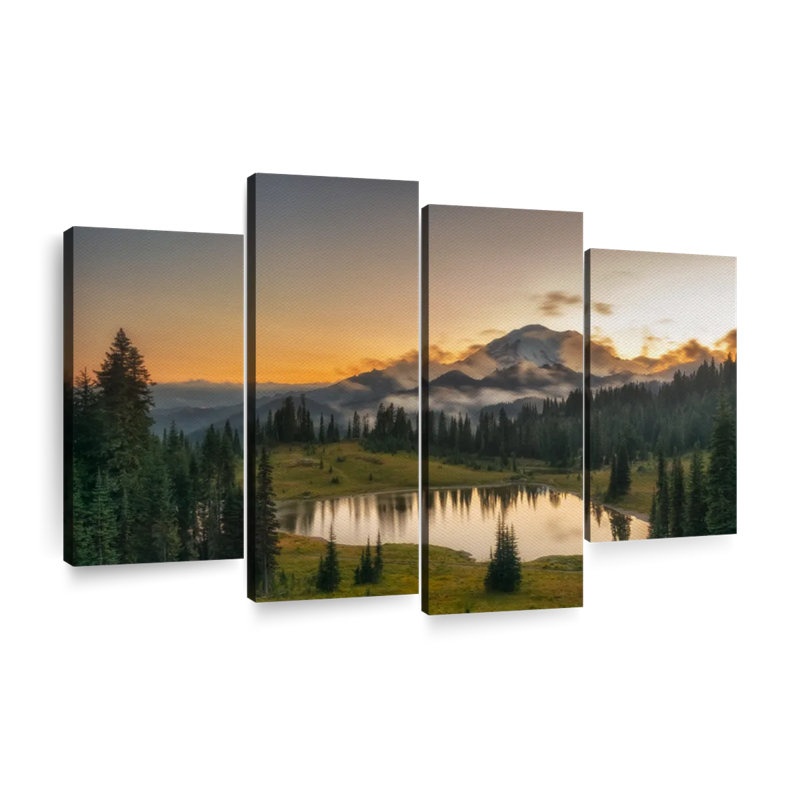«Majestic Sunset At Mount Rainer», reproduction d'art sur toile, H 32 po x l 52 po x P 1,25 po