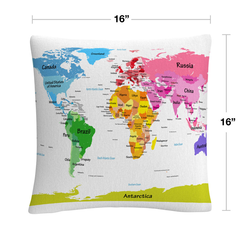 Coussin décoratif Michael X 16 "par World Map For Kids II" par Michael Tompsett