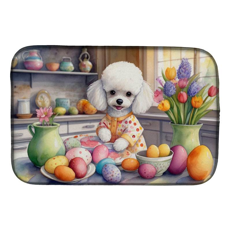 Decorating Easter White Poodle Dish Drying Mat