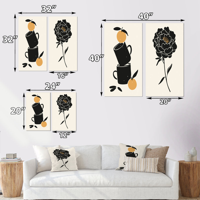 Minimal Botanical Vintage Decor Elements I - ensemble de 2 impressions, Toile tendue, H 20 po x l 24 po x P 1 po
