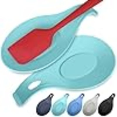 Silicone Spoon Rest For Stove Top, Set Of 2 - HEAT RESISTANT, EASY TO CLEAN Kitchen Spoon Rest For Kitchen Counter, Holds XL Utensils, Safe On GLASS & INDUCTION Cooktops, DOESN’T BREAK If Dropped