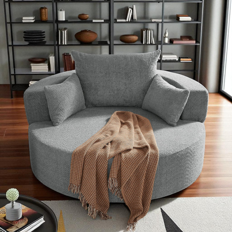 Fauteuil d'appoint pivotant surdimensionné, Gris, H 35,4 po x l 56,4 po x P 56,4 po