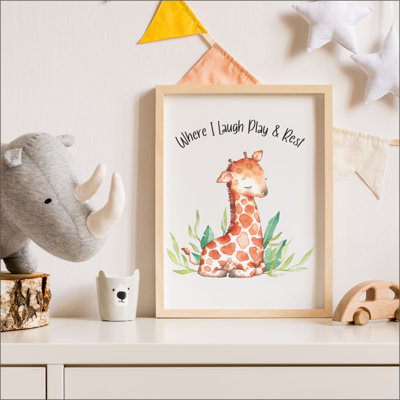 Where I Laugh Play & Rest Cute Giraffe - Print on Plastic / Acrylic