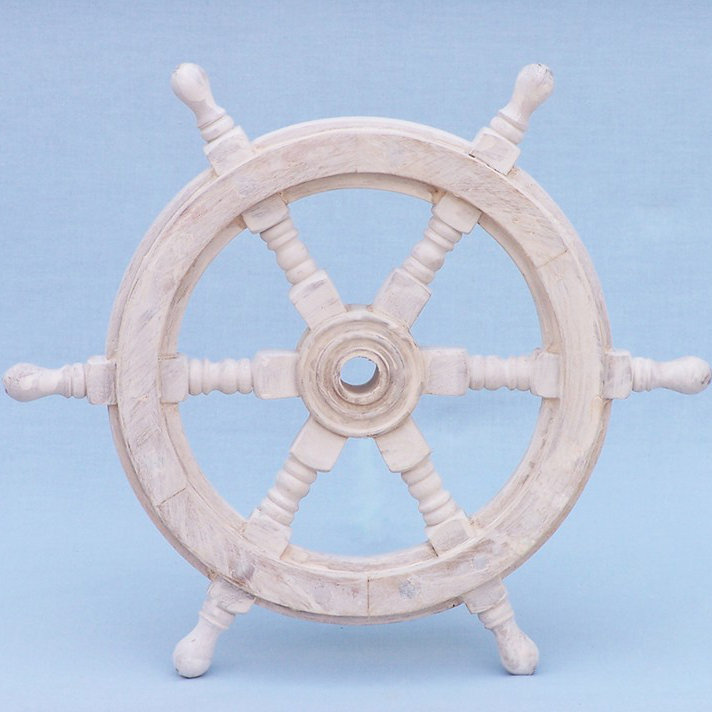 Décoration murale roue de bateau en bois blanc, H 18 po x l 18 po x P 2 po