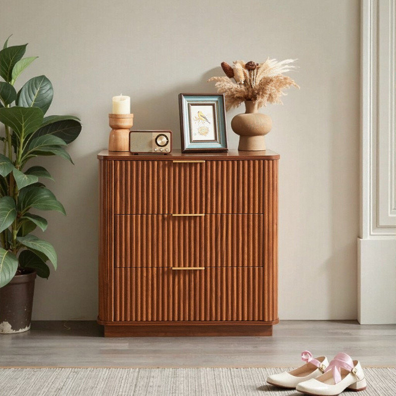 Wave-Textured 3-Drawer Dresser, Compact Nightstand with Waterproof MDF Top