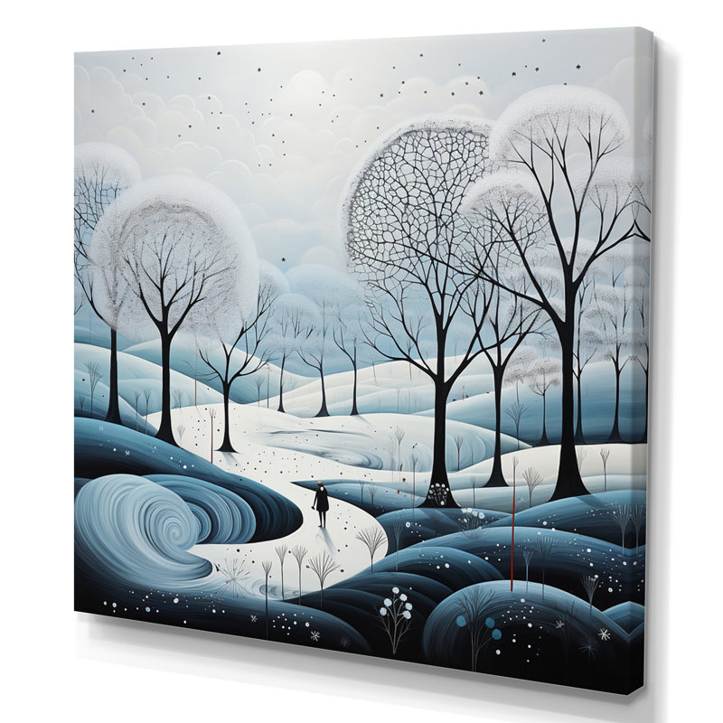 Blue White Modern Scandinavian Winter Pointillism II - Landscapes Canvas Prints, H 16 po x l 16 po x P 1 po, Toile tendue