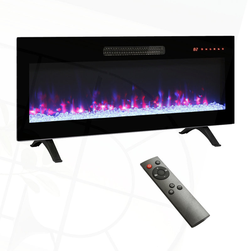 36" Recessed  Thin Tempered Glass Front Wall Mounted Electric Fireplace With Remote And  LED Light Heater