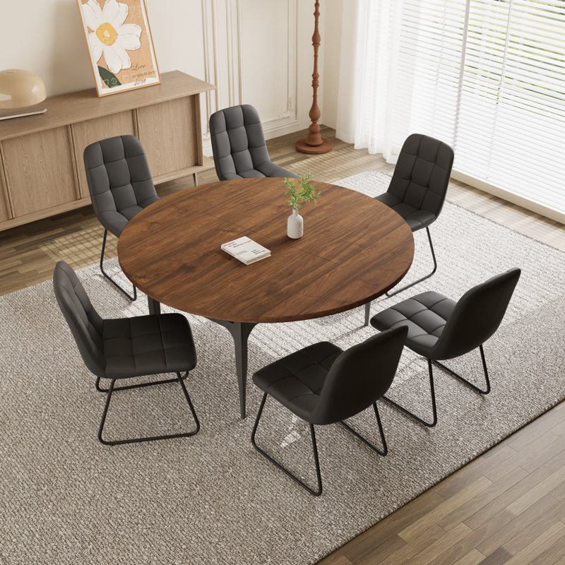 55.1'' Round Dining Table Set, Modern Kitchen Table for 4-6 Person, Steel Legs, Pedestal Dining Set with Dining Chair, Saving Space