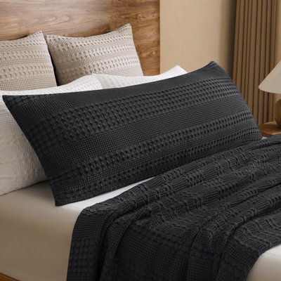 PHF 100% Cotton Waffle Body Pillowcase with Zipper, 1 Pack 20" x 54" Soft Skin-Friendly Pillow Sham, No Filling