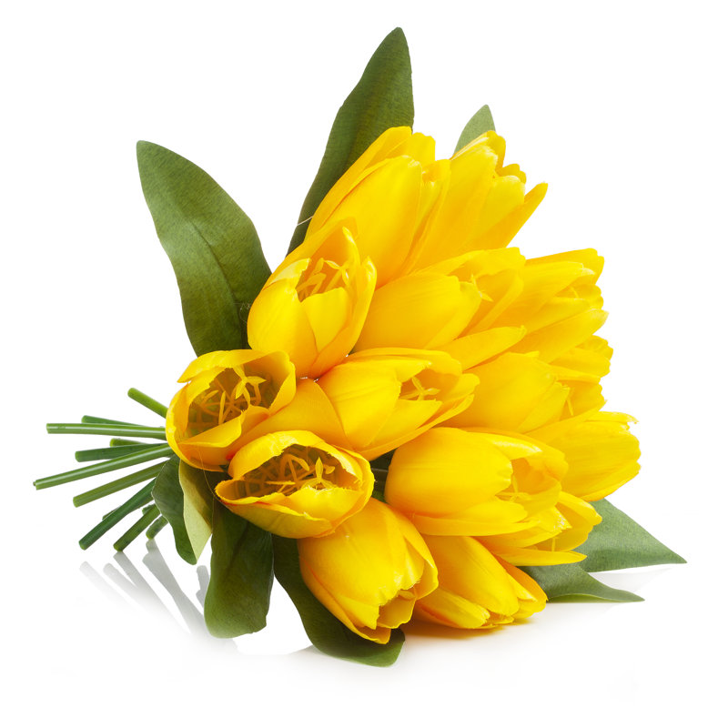 Arrangement floral 18 tulipes en soie dans un vase, Jaune