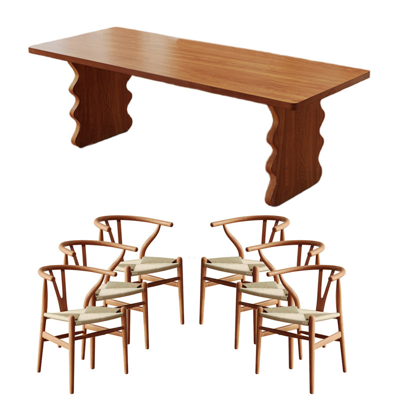6 - Person Solid Wood Solid Wood Top Double Pedestal Dining Set, 29.53"H x 70.87"L x 31.5"W